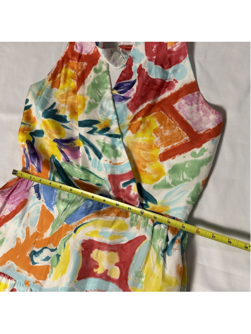 LRL Ralph Lauren 100% Silk Halter Dress 10 Watercolor Floral Midi Tie Waist EUC - Picture 8 of 10